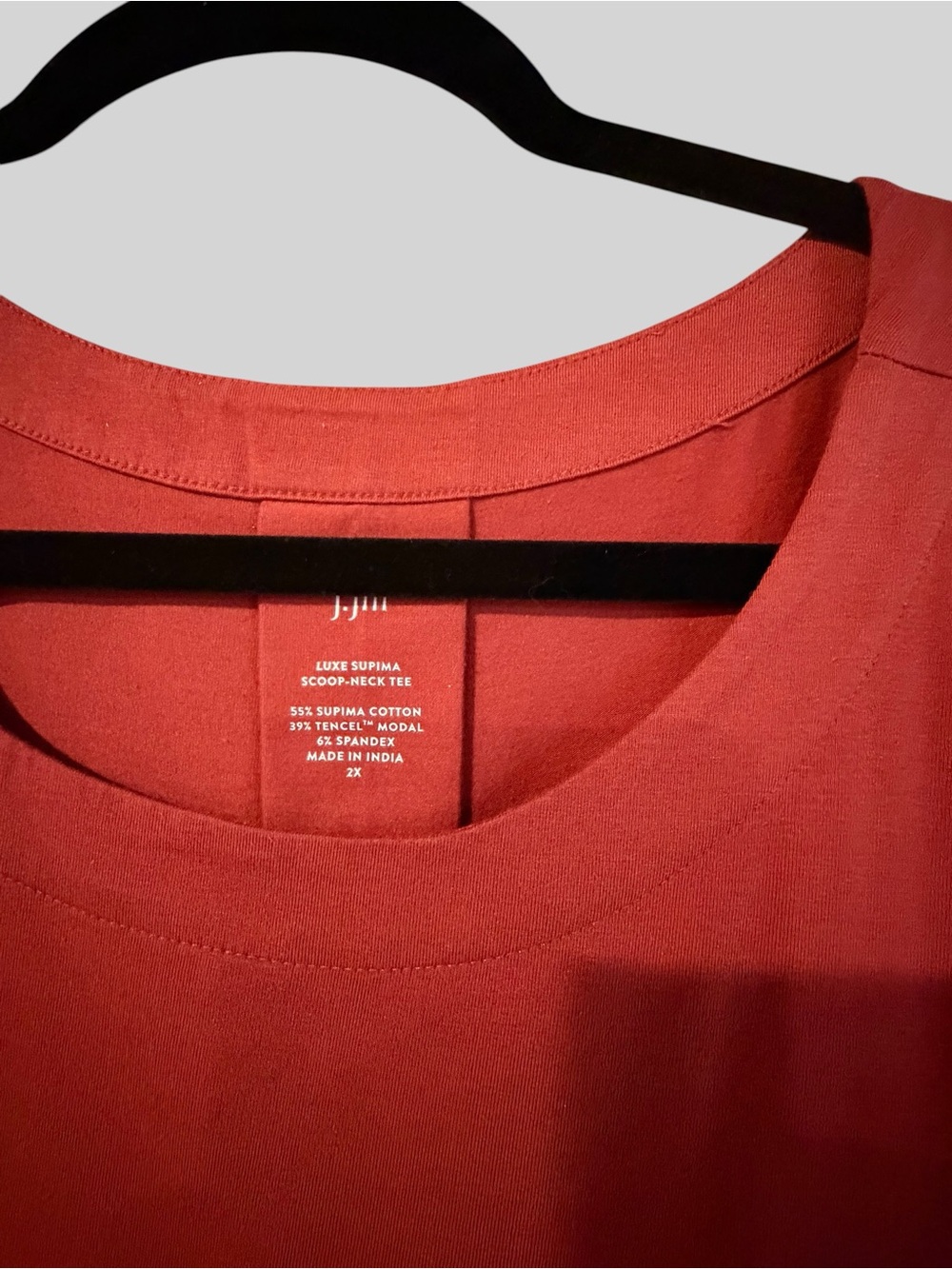 J. Jill Luxe Supima Scoop-Neck Tee in Coral Red